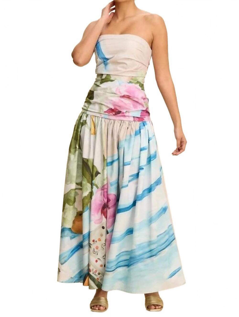 NEW EB LUXE floral drop waist midi dress in multi